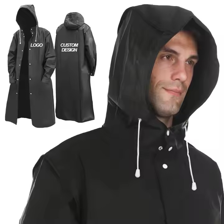  High Quality Custom EVA Unisex Raincoat With Logo Wholesale Thickened Waterproof Jacket Women Men Black Camping Rain Wear