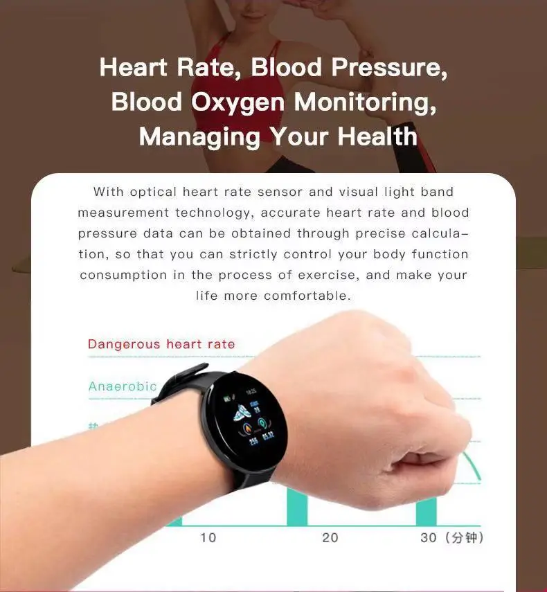 D18 Smart Watch Men Women Smartwatch Blood Pressure Waterproof Digital Watches Sports Fitness Tracker Watch
