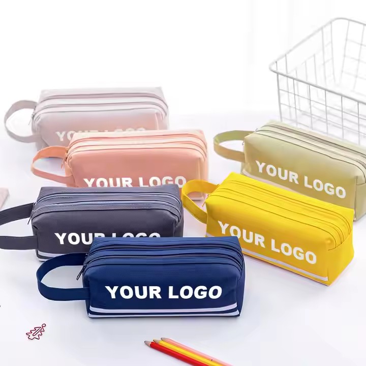  Wholesale Custom Logo Pencil Case Campaign Double-Layer Stationery Bags for Boy Girl Stylish Pen Pouch for Students Pencil Case
