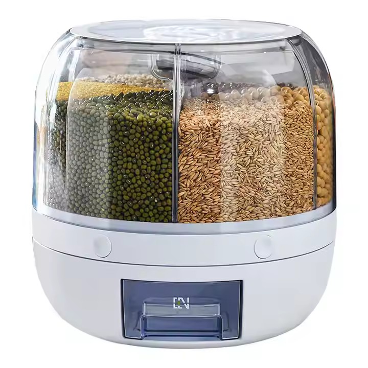  Rotary Rice Bucket Food Cereal Dispenser Lightweight Plastic Household Grain Storage Container Organizer Injection Product