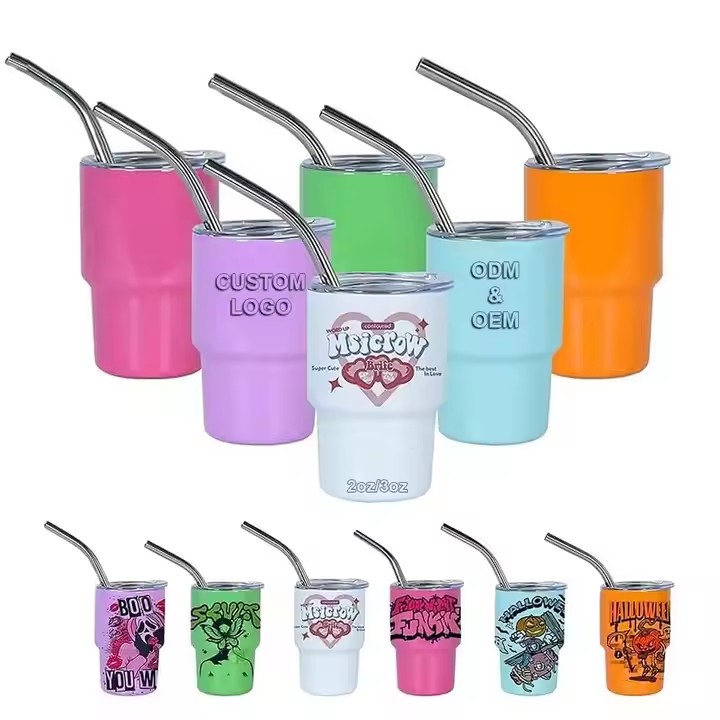  Custom Logo Shot Glass 2oz 3oz Bar Tumbler Custom Logo Stainless Steel Vacuum Reusable Tumbler 50ml 90ml Whiskey Shot Glass Mug