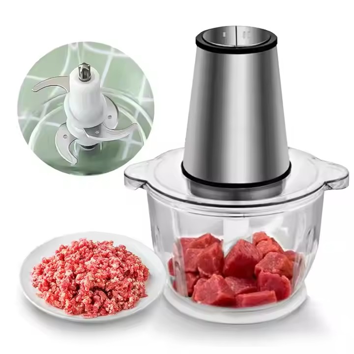 2L Stainless Steel Electric Meat Grinder & Chopper USB Powered Food Blender for Kitchen Use
