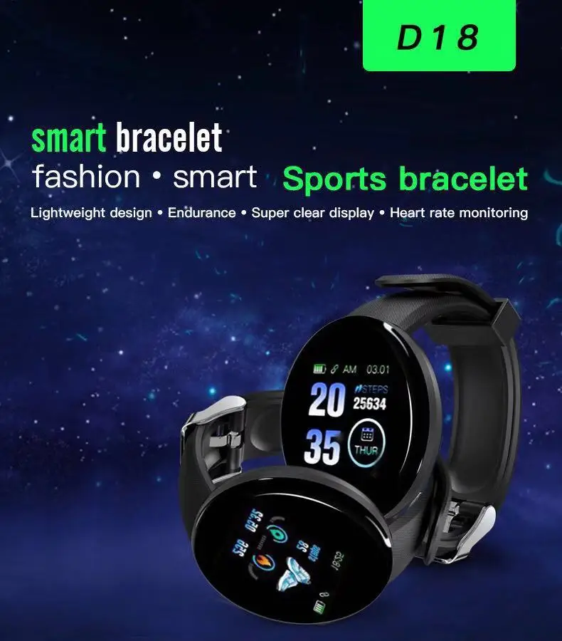 D18 Smart Watch Men Women Smartwatch Blood Pressure Waterproof Digital Watches Sports Fitness Tracker Watch