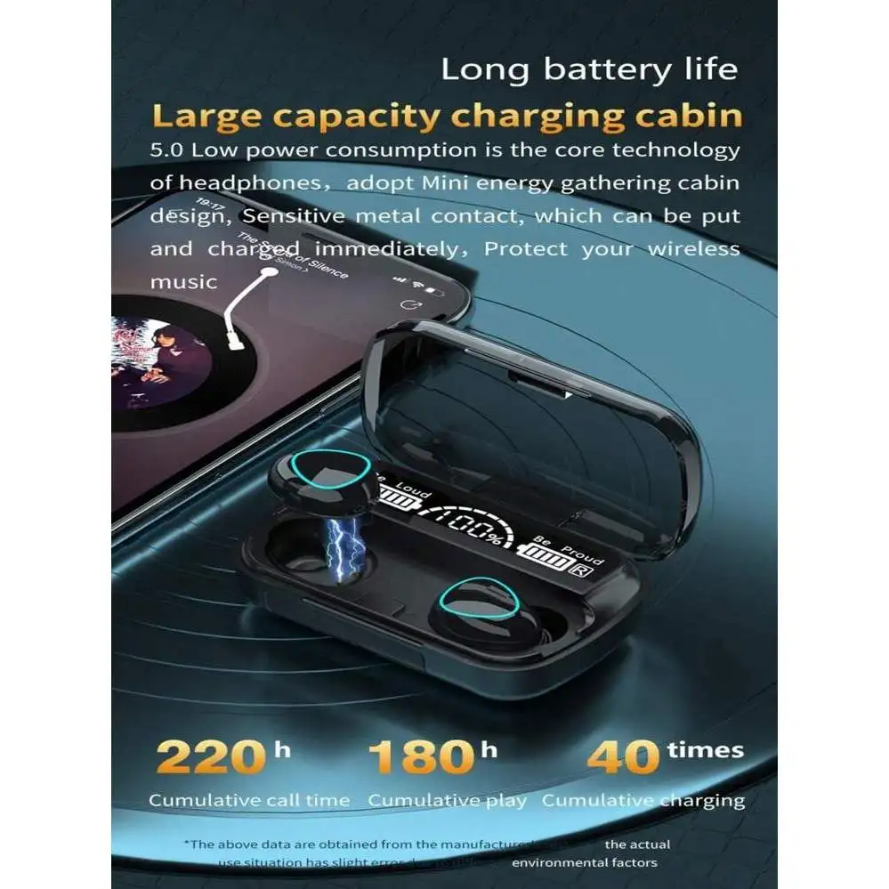 True Wireless Bluetooth Headphones, Waterproof Stereo in-Ear Earphones Touch Control Long-Lasting Earbuds