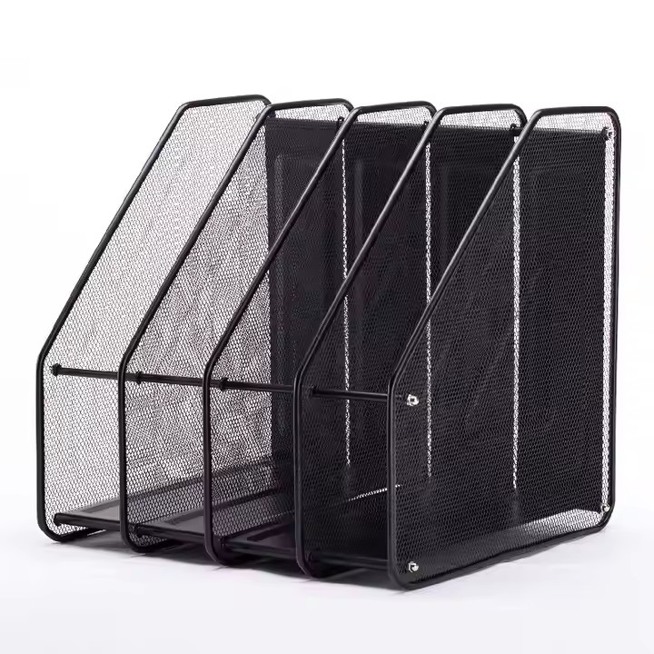  4 Grid File Folder Racks Metal Wire Mesh Storage Holder File Magazine Newspaper Holder 4 Tier Magazine Frame for Office