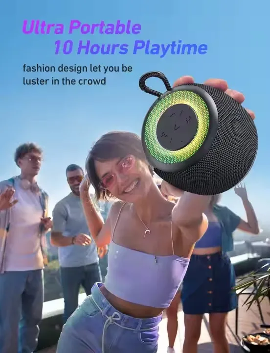 Portable Bluetooth Speaker RGB Light Hi-Fi Sound Bluetooth 5.3 IPX6 Waterproof Pocket Lightweight Speaker US Stock Fast Ship