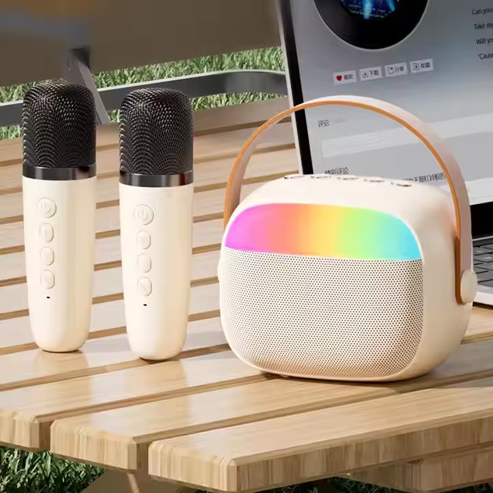 Small Karaoke Machine Portable Bluetooth Speaker With 2 Mic Microphone for Adults Kids Machine