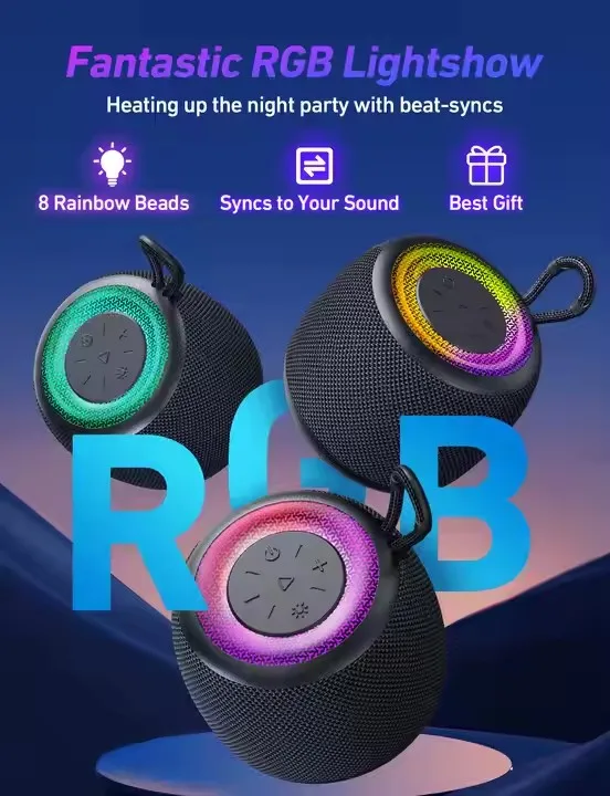 Portable Bluetooth Speaker RGB Light Hi-Fi Sound Bluetooth 5.3 IPX6 Waterproof Pocket Lightweight Speaker US Stock Fast Ship