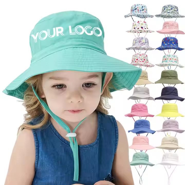  Factory Summer Beach Children Fisherman Bucket Hats for Kids With String Custom Logo Printed Boys and Girls Kids Bucket Hat