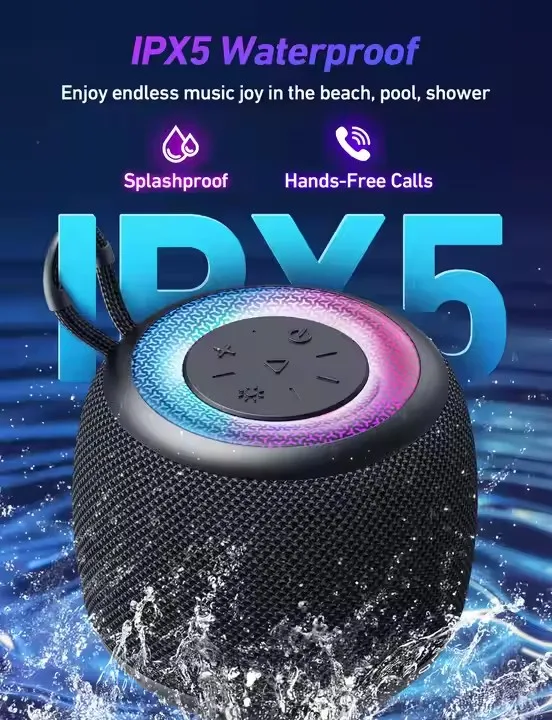 Portable Bluetooth Speaker RGB Light Hi-Fi Sound Bluetooth 5.3 IPX6 Waterproof Pocket Lightweight Speaker US Stock Fast Ship