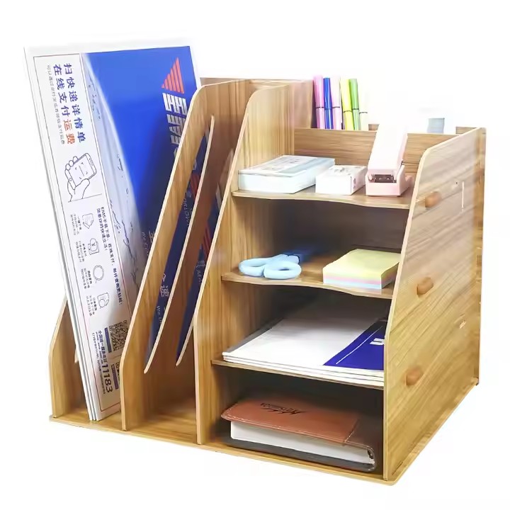 Custom Office Set Accessories Wood Desk File Organizer with Upright File Holder Organizer File Placement Wooden Desktop
