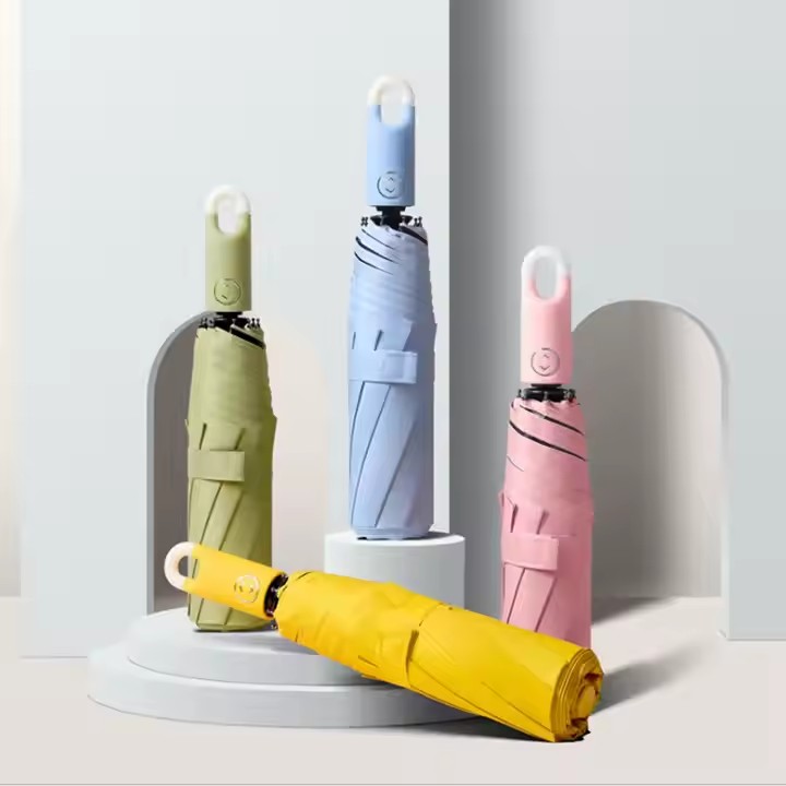 Automatic Locking Umbrella Creative Ring Buckle Simple Black Glue Sunscreen Sun and Rain Dual-use Three-fold Umbrella