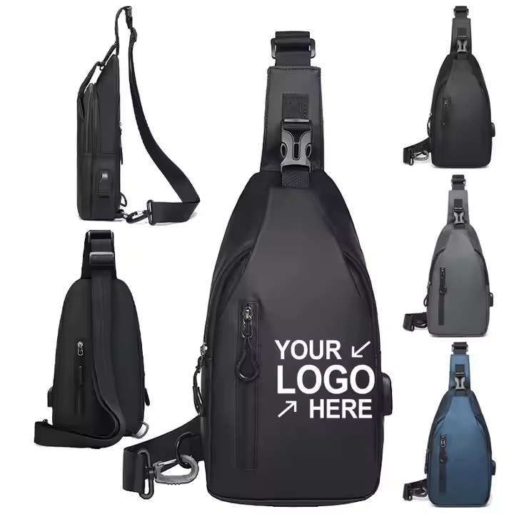 Custom Outdoor Large Capacity Men's Chest Bag With Logo Wholesale Fashion Single Shoulder Crossbody Bag With USB Charging