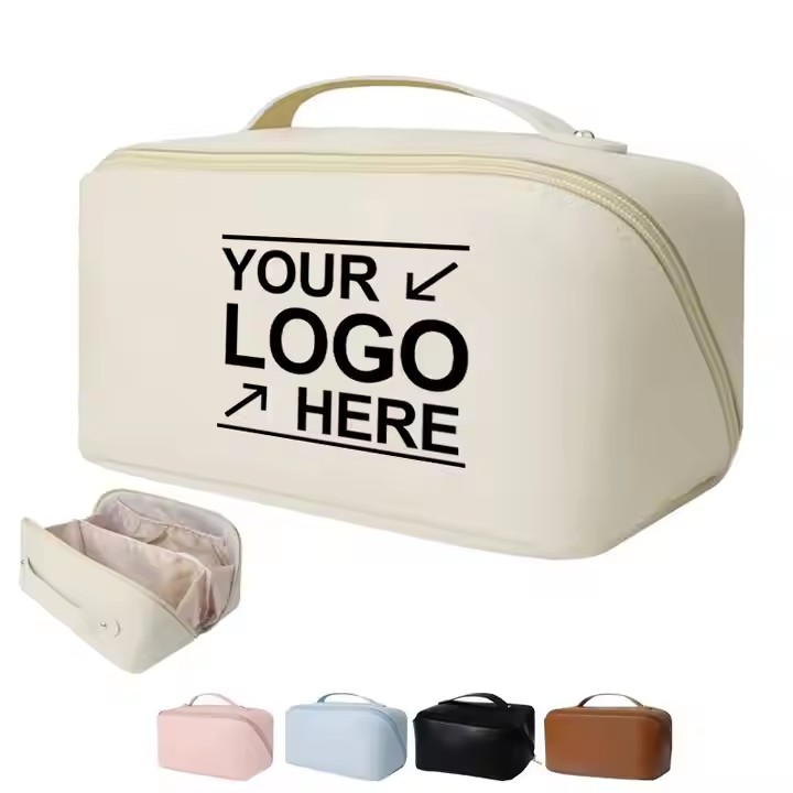  Custom Pu Leather Makeup Bag With Logo Wholesale Waterproof Travel Bride Maids Square Pillow Cosmetic Bag