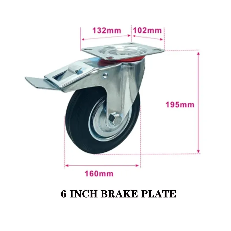 Factory Direct Manufacturer 6 Inch Low Noise Rubber Rollers Ball Bearing Trolley Caster Wheel Bearing Capacity 120KG