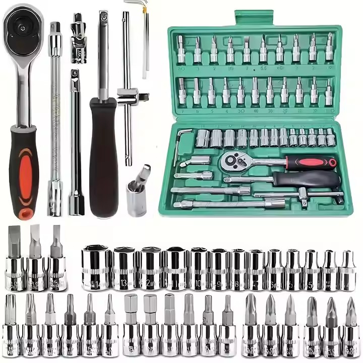 Wrench Set Portable Combination Spanner Wrench Set 46-Piece Screwdriver Drive Socket Bit Set Ratchet Wrench Tools Kit Repairing